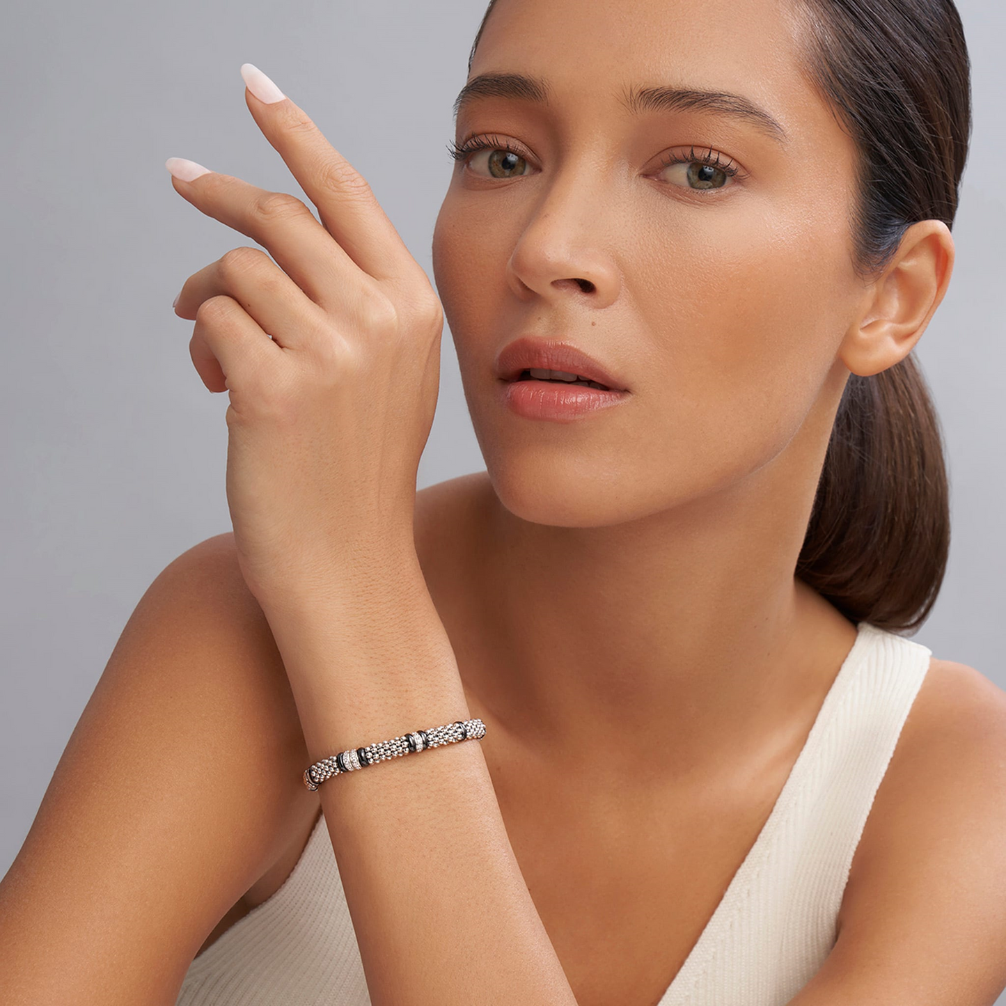 Lagos Black Four Station Diamond Caviar Bracelet