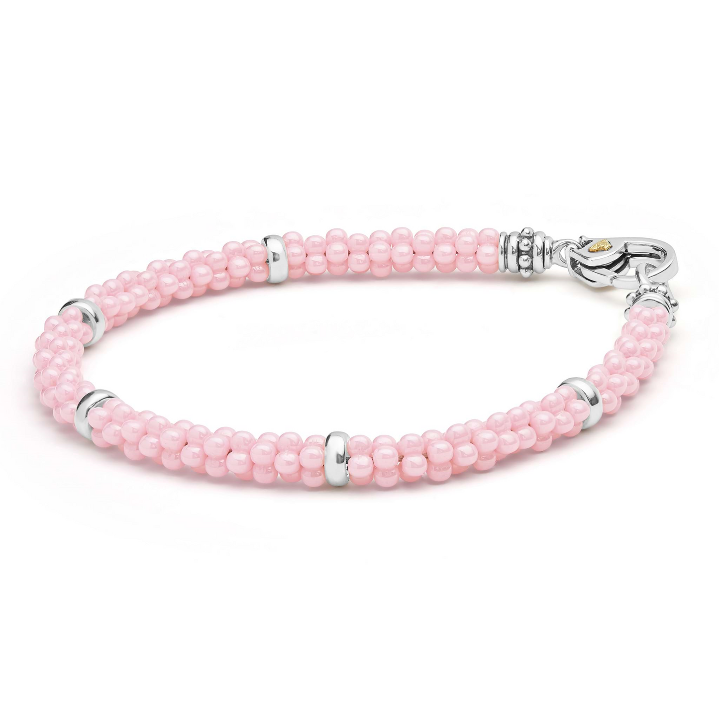 Lagos Pink Five Silver Station Ceramic Caviar Bracelet
