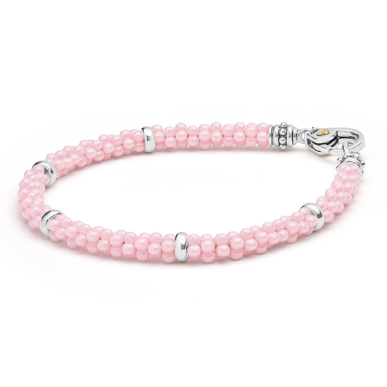 Lagos Pink Five Silver Station Ceramic Caviar Bracelet