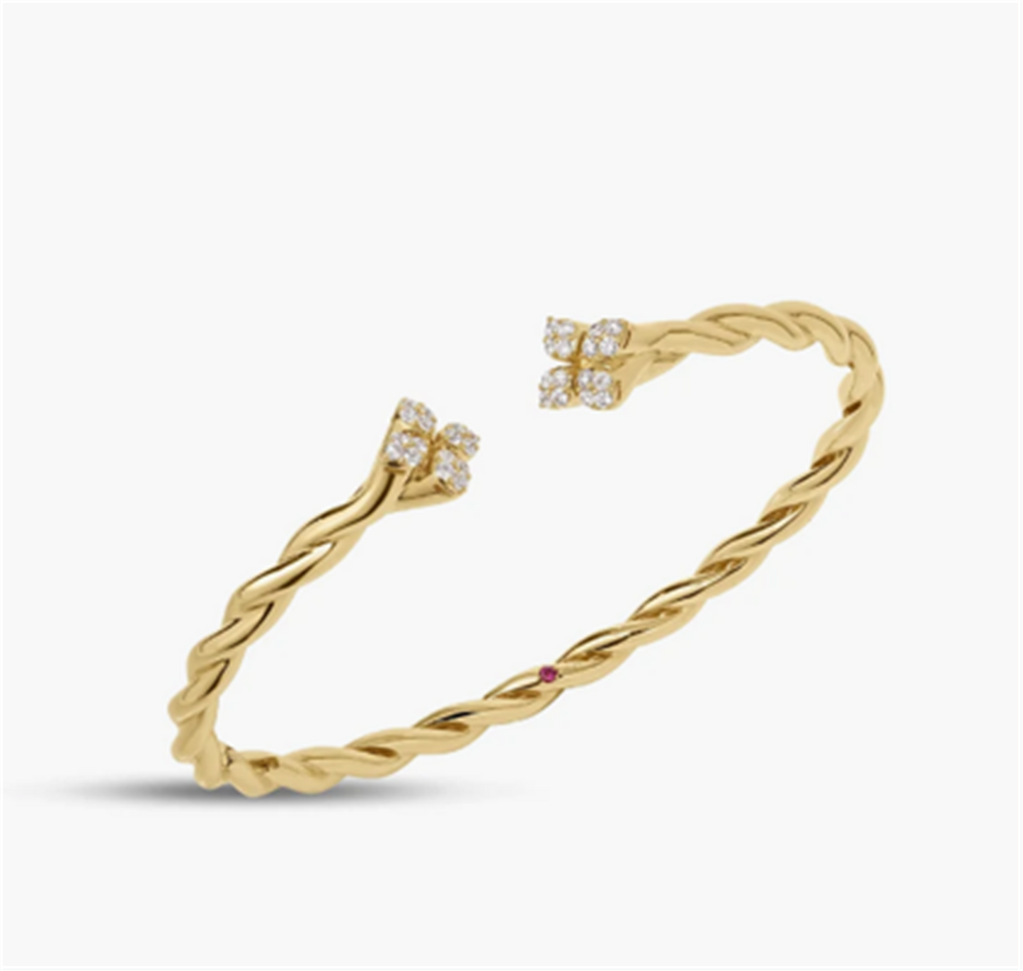 Roberto Coin Love In Verona Narrow Diamond Twist Cuff Bangle in 18k Yellow Gold