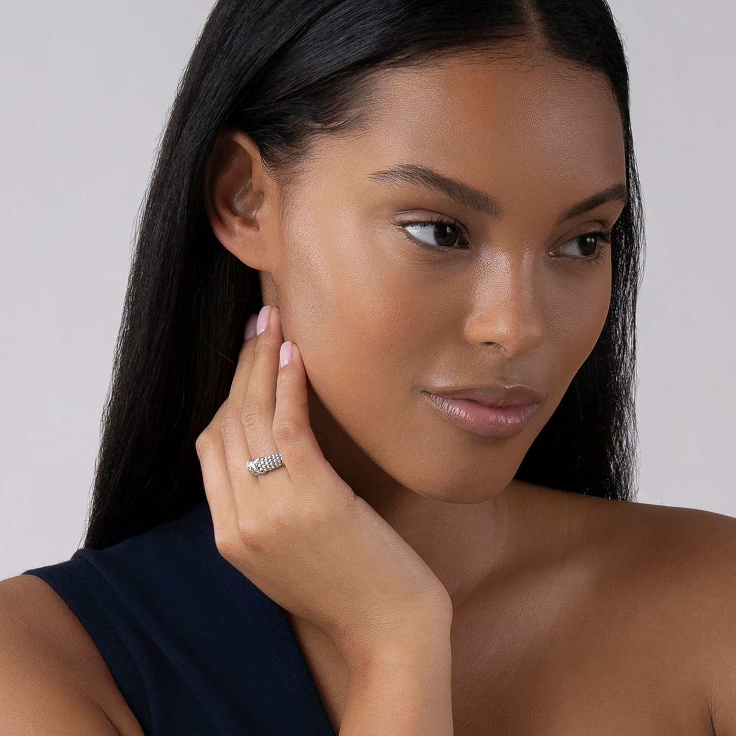 Lagos Sterling Silver X Beaded Ring in Sterling Silver