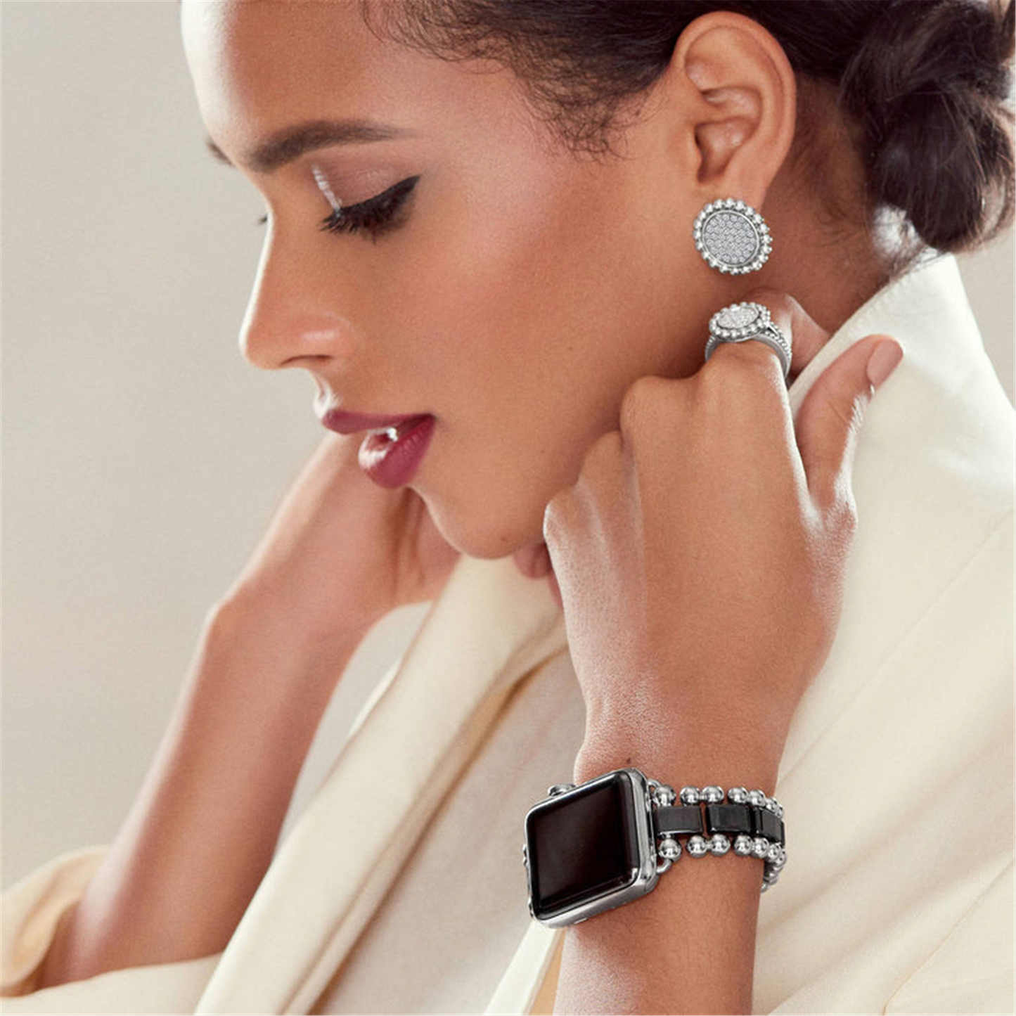 Lagos Black Ceramic and Stainless Steel Watch Bracelet