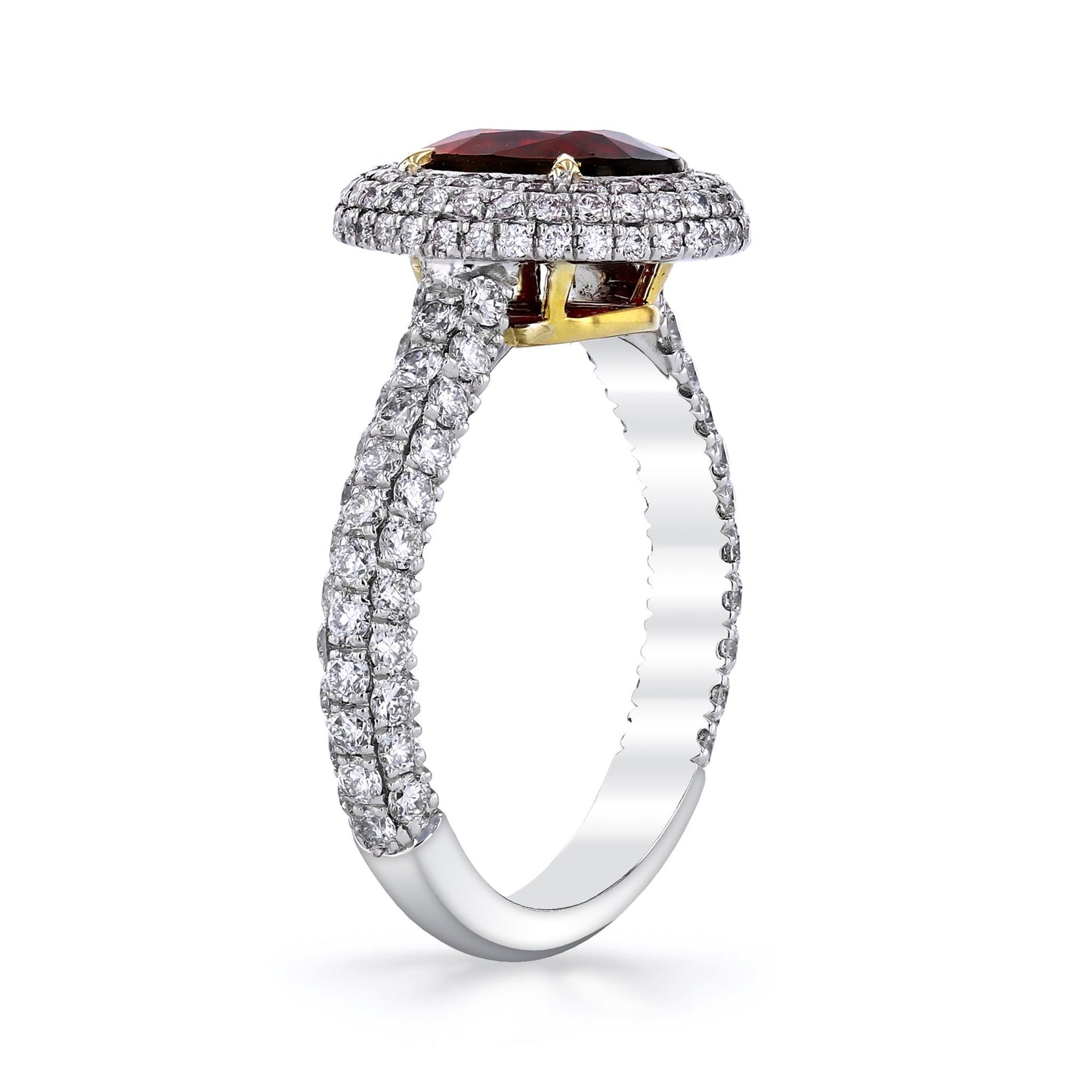 Joshua J White Gold 2ct Ruby Ring w/ Domed Diamond Halo