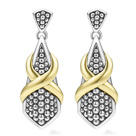 Lagos Two-Tone X Drop Earrings in Sterling Silver and 18k Gold
