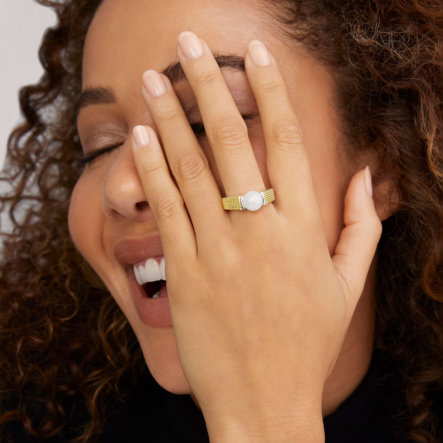 Lagos Two-Tone Caviar Pearl Ring in Sterling Silver and 18k Gold