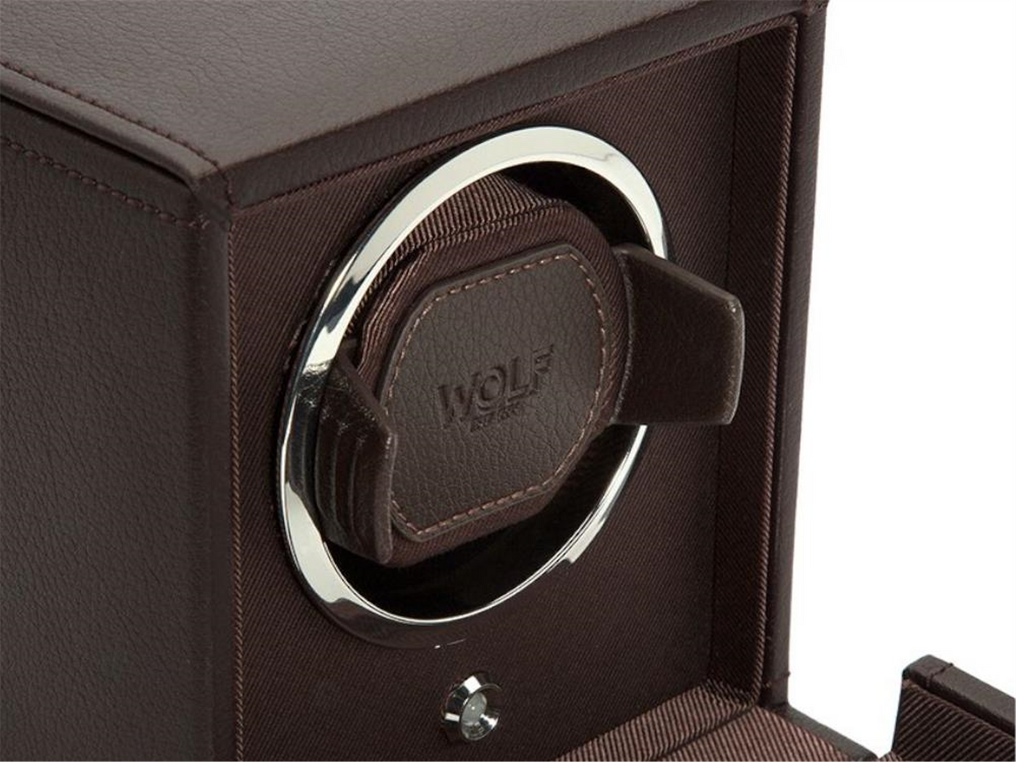 WOLF Brown Vegan Leather Cub Single Watch Winder w/ Cover