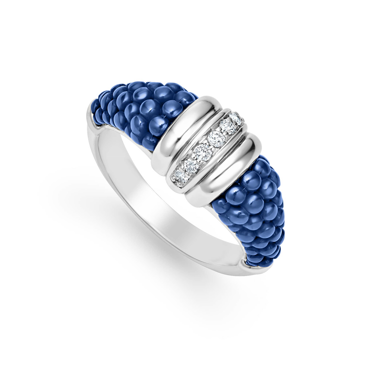 Lagos Ultramarine Ceramic and Diamond Stacking Ring in Sterling Silver