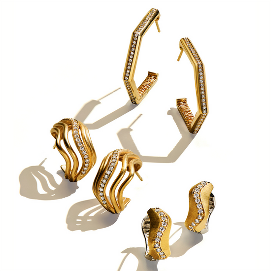 Jamie Turner Two-Tone Gold Spur Huggies w/ Diamonds