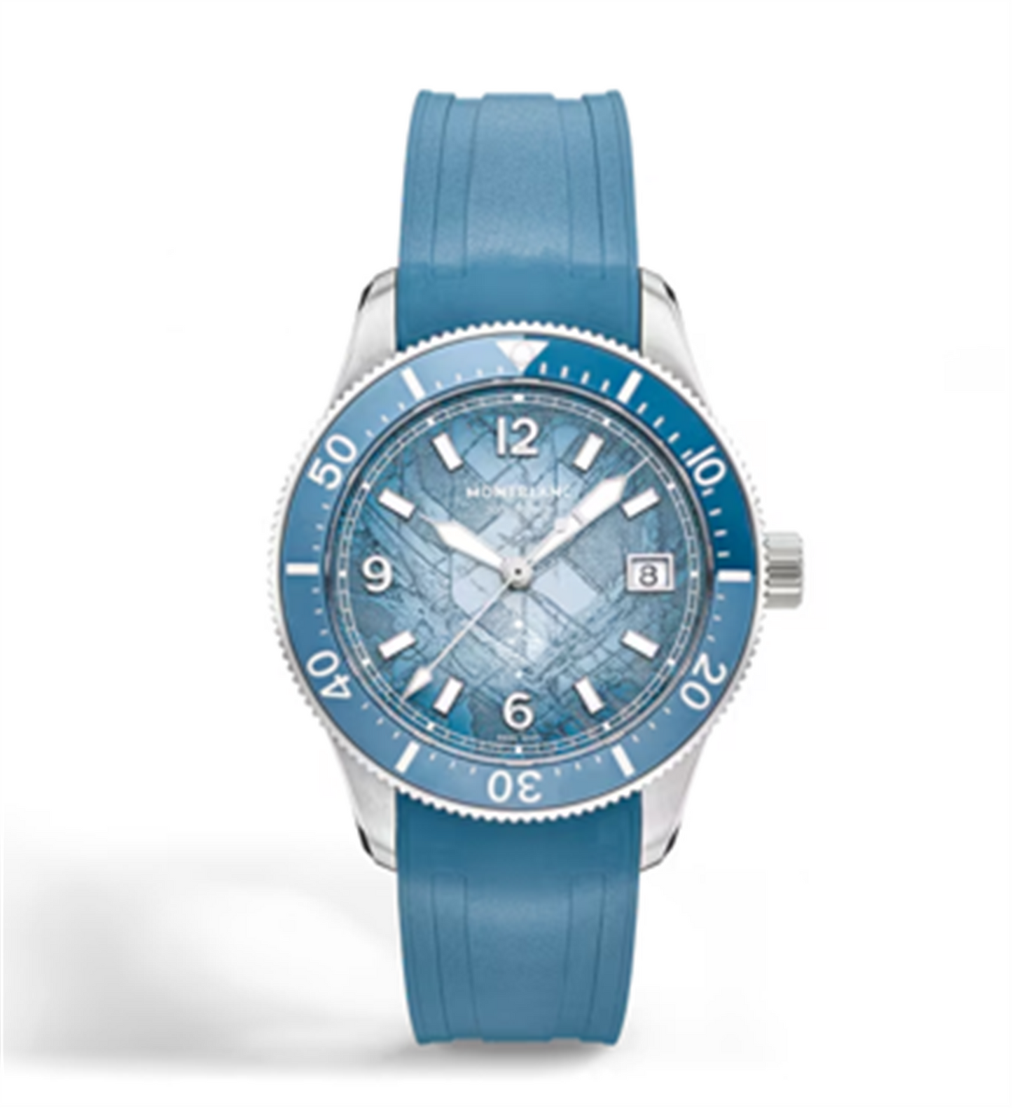 Montblanc Iced Sea Automatic Date 0 Oxygen w/ Blue Sfumato Glacier Dial & Blue Rubber Strap- 38mm