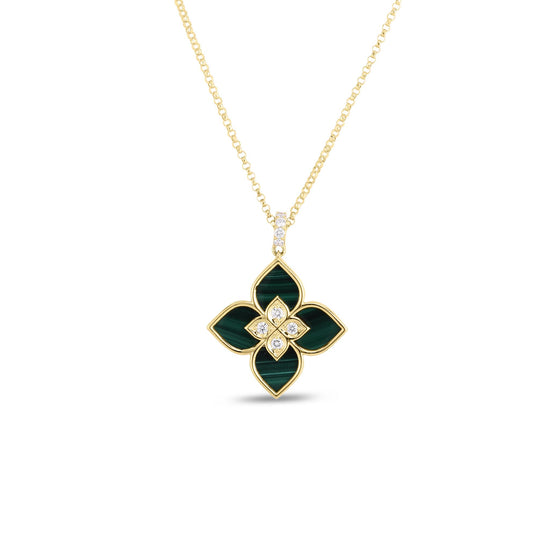 Roberto Coin Gold Venetian Princess Small Malachite & Diamond Necklace