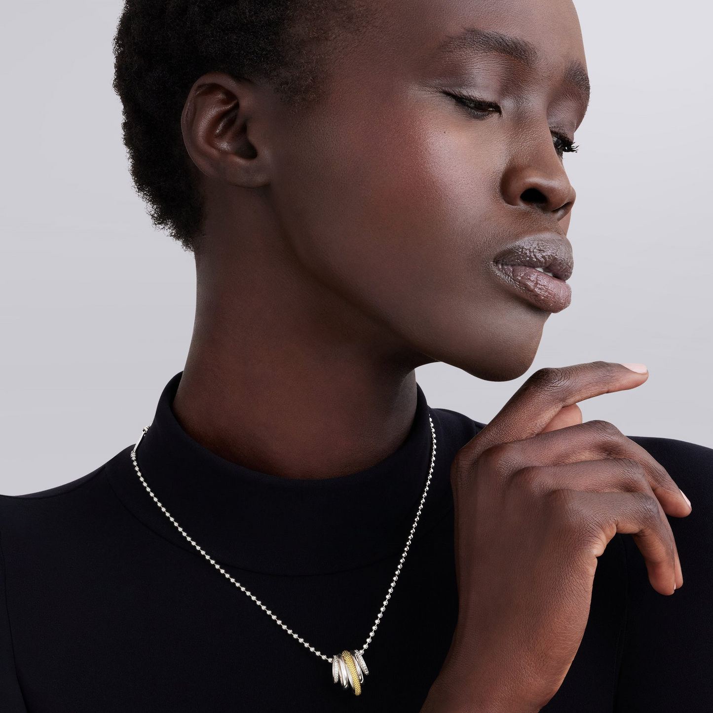 Lagos Two-Tone Five Ring Diamond Pendant Necklace