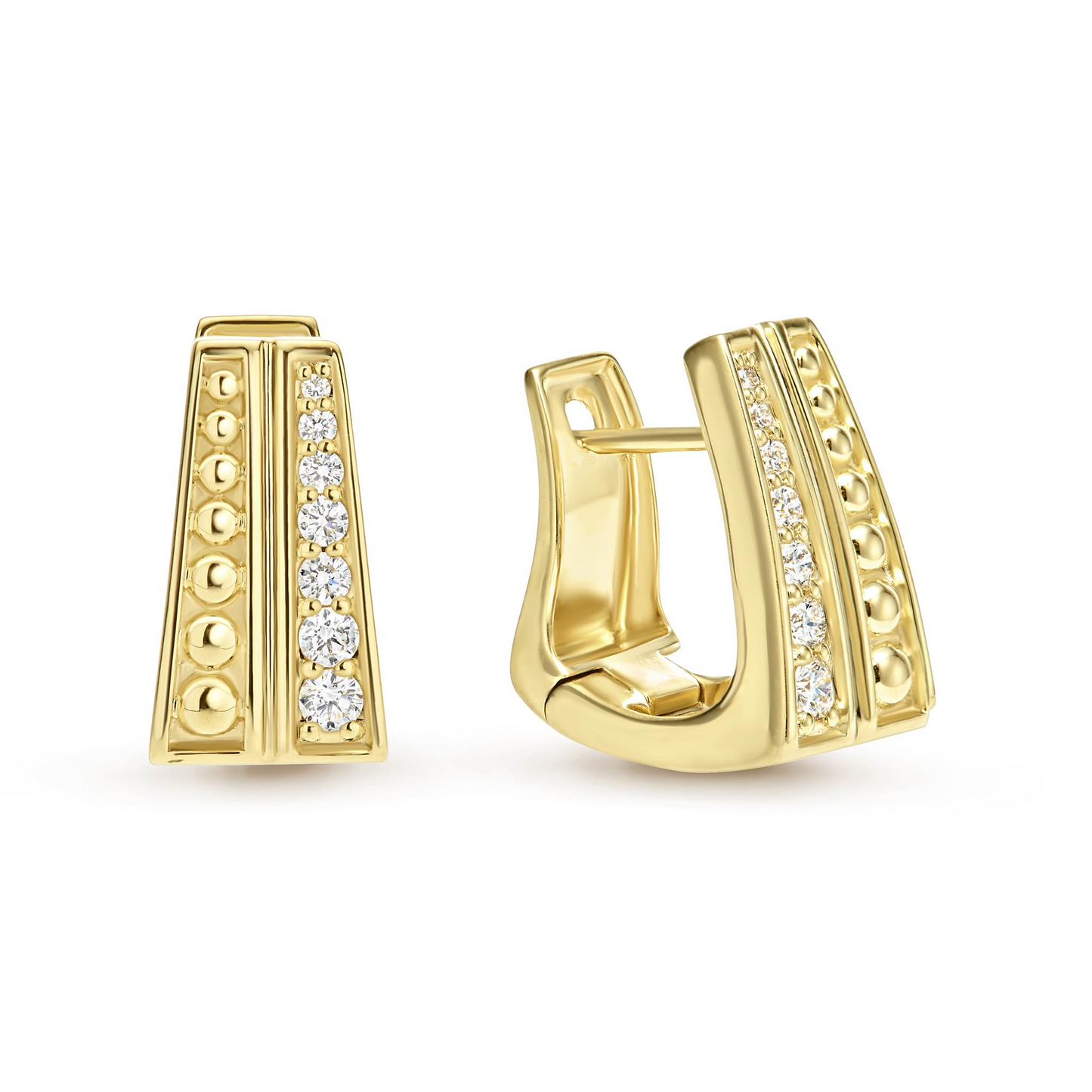 Lagos Caviar Two-Row Diamond Huggie Earrings in 18k Gold