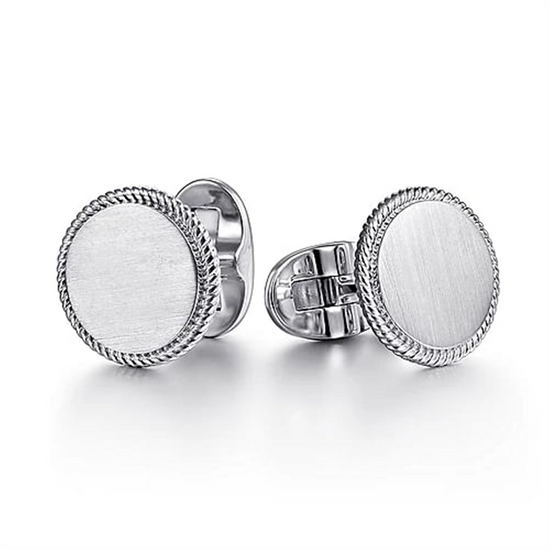 Gabriel & Co. Sterling Silver Round Cufflinks with Twisted Rope Trim