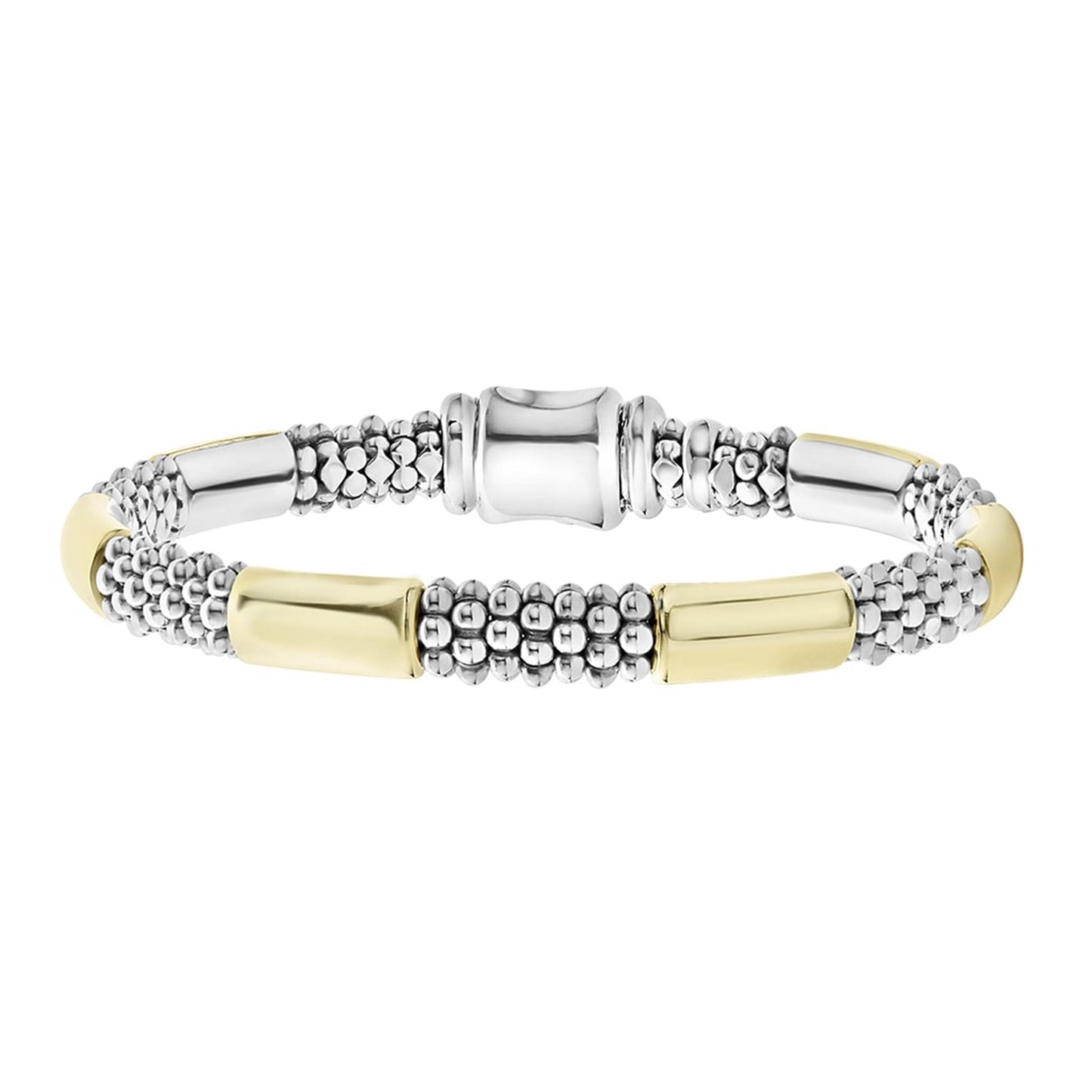 Lagos Two-Tone Station Caviar Bracelet in Sterling Silver and 18k Gold
