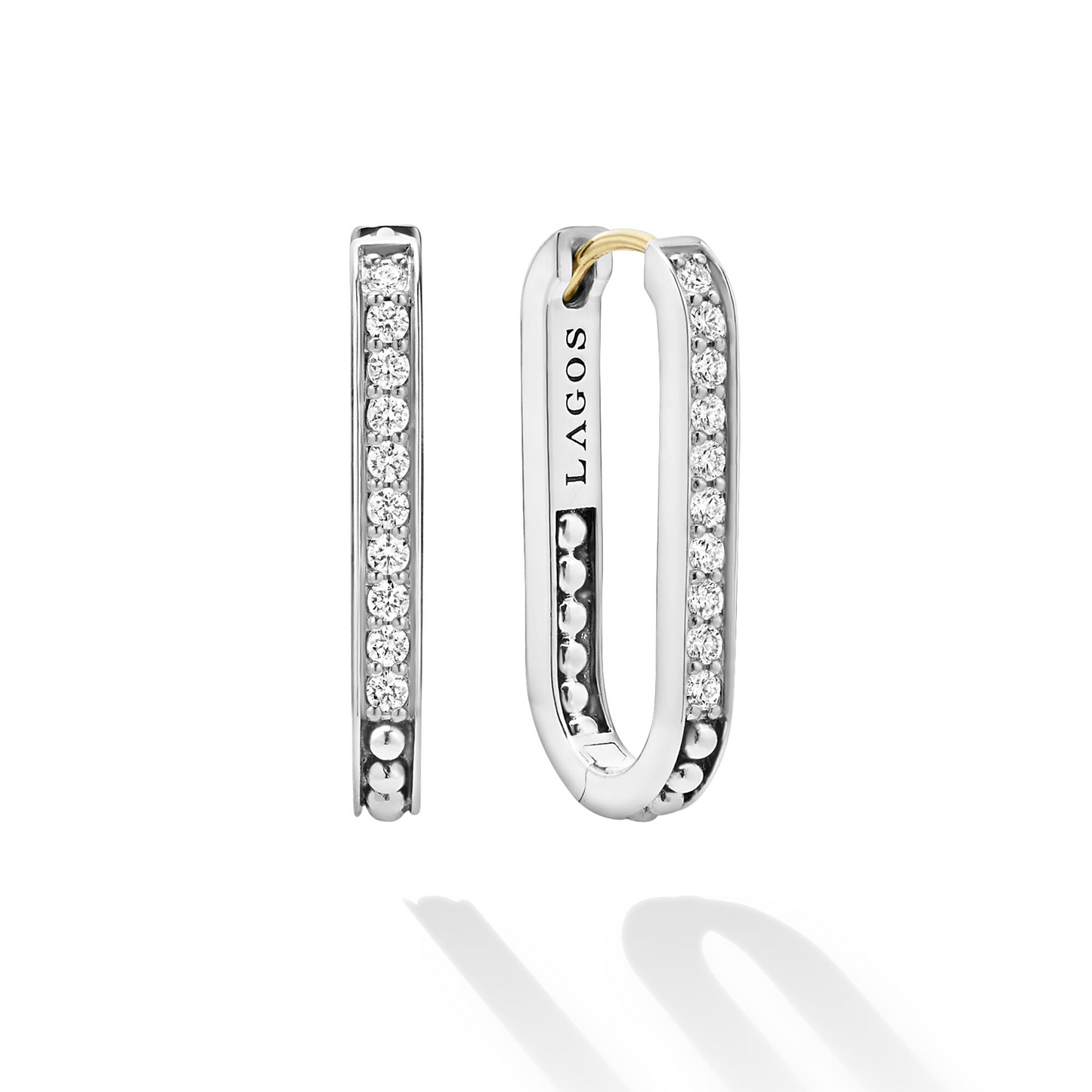 Lagos Linear Diamond Hoop Earrings in Sterling Silver