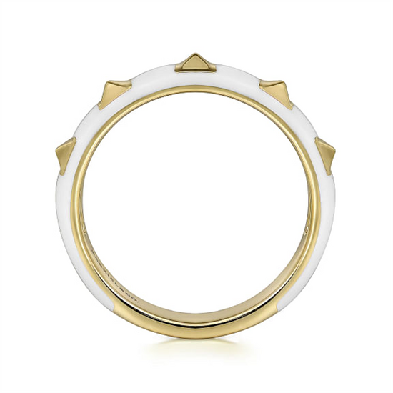 Gabriel & Co. Gold Pyramid Stackable Ring with White Enamel