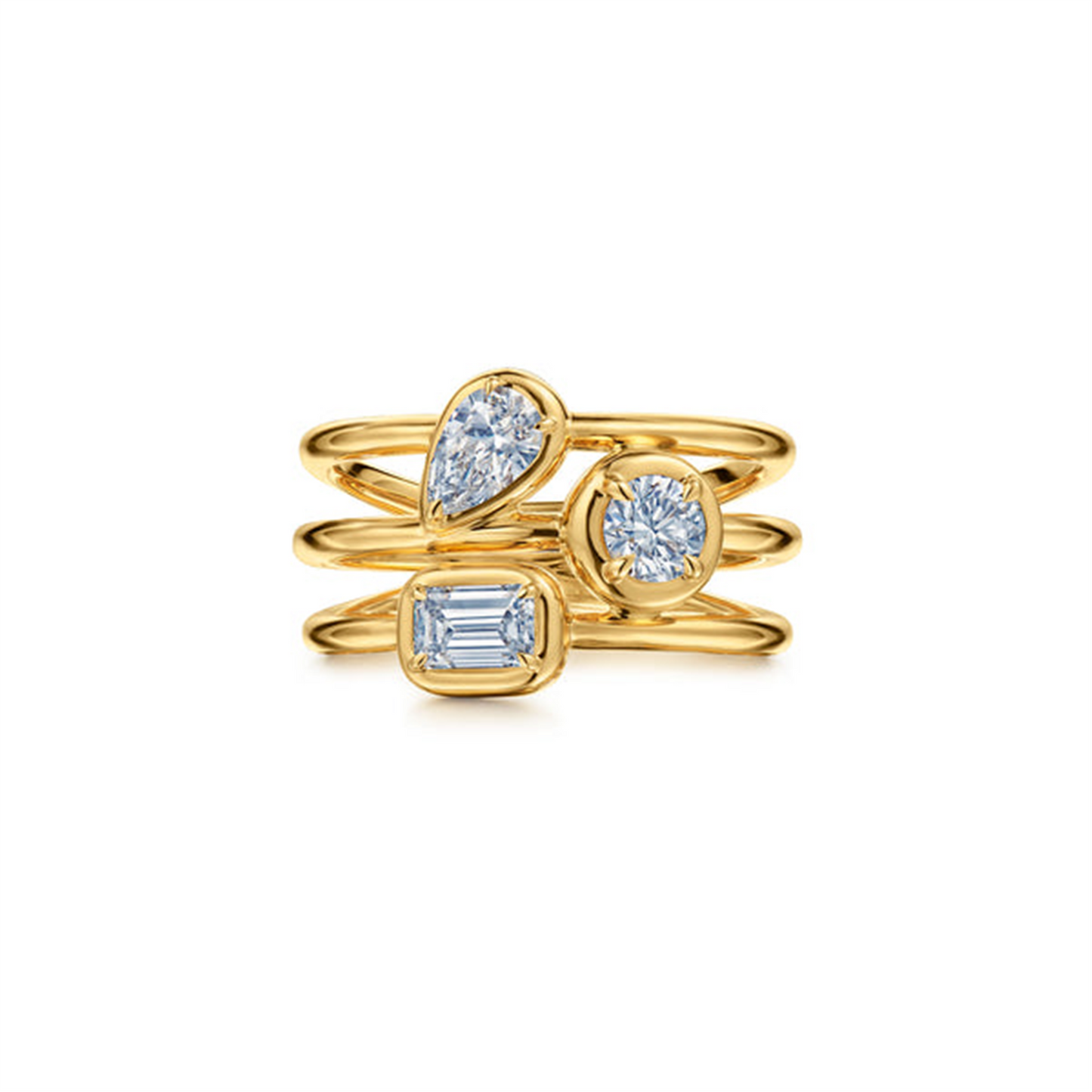 Kwiat Starry Night Bezel-Set Diamond Three-Row Ring in 18k Yellow Gold