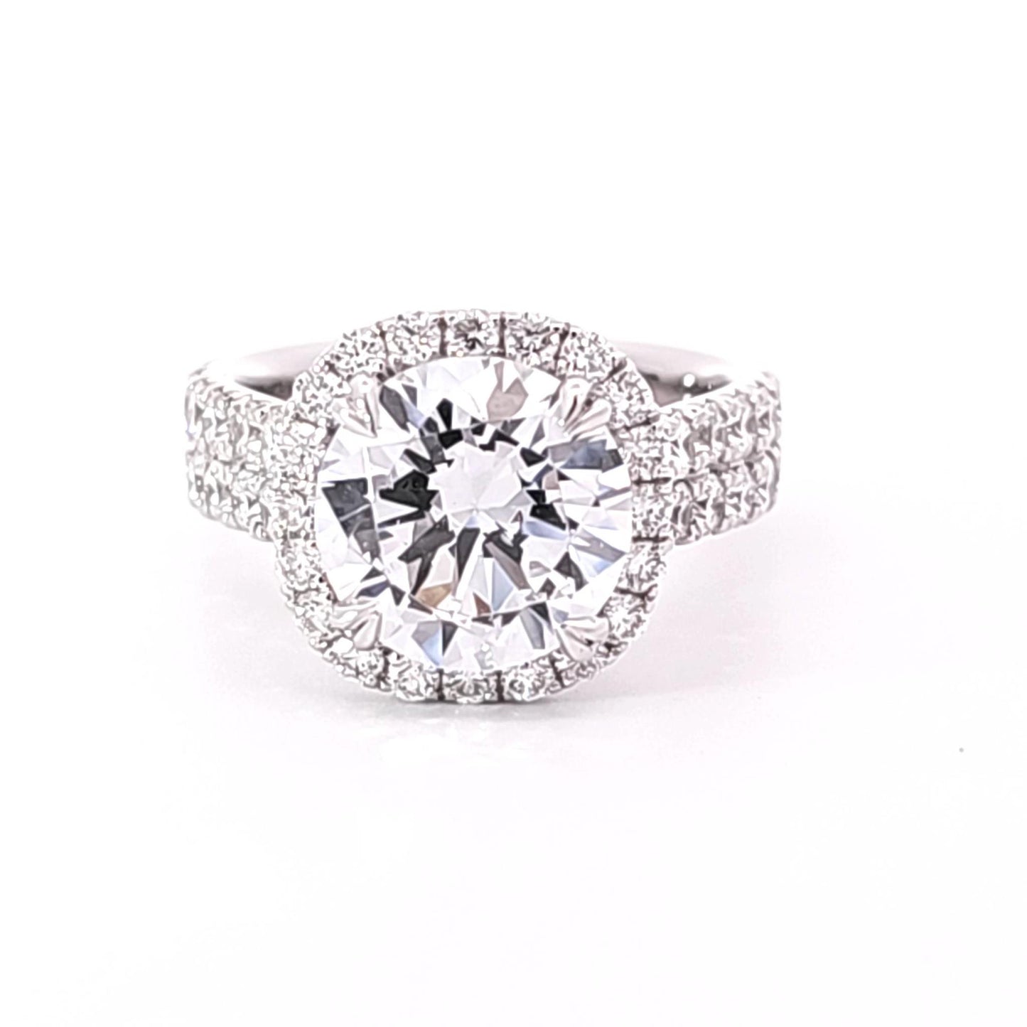 Diamond Halo & Double Row Cathedral Diamond Sides Semi-Mount Engagement Ring