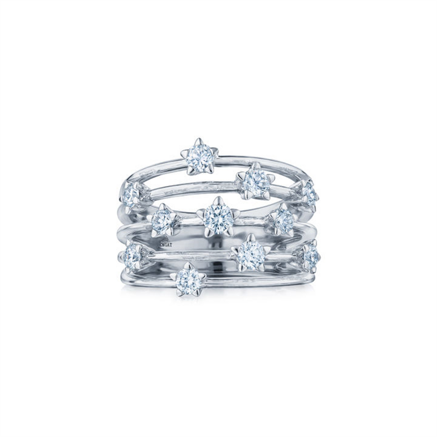 Kwiat Starry Night Five-Row Ring with Star-Set Diamonds in 18k White Gold