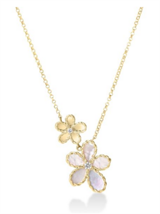 Roberto Coin Jasmine Diamond & Mother of Pearl Double Flower Necklace in 18k Gold