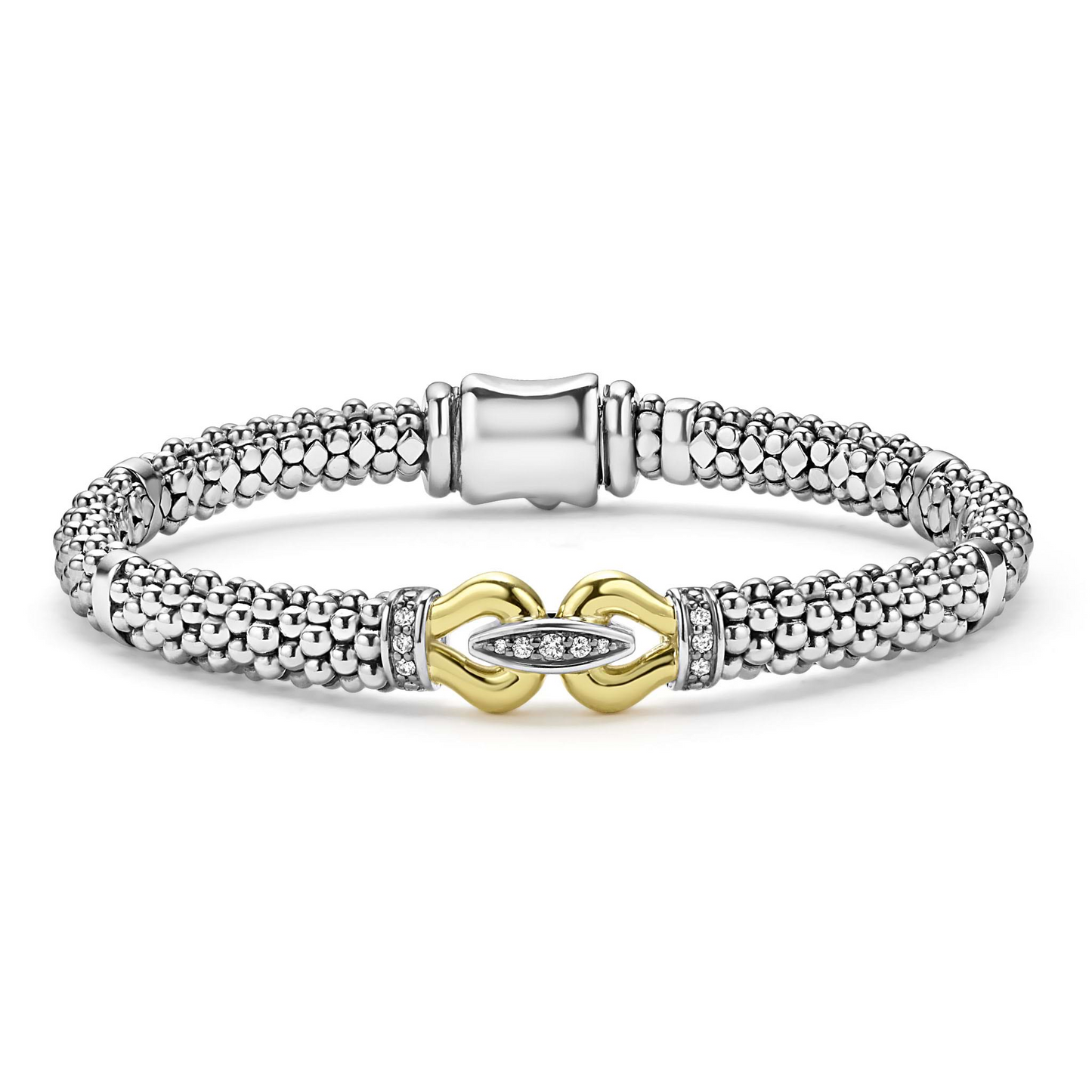 Lagos Two-Tone Caviar Buckle Diamond Bracelet