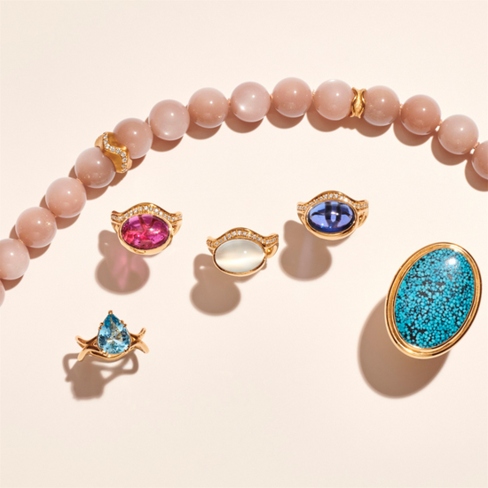 Jamie Turner Aurora Rubellite Cocktail Ring w/ Diamonds in 18k Yellow Gold