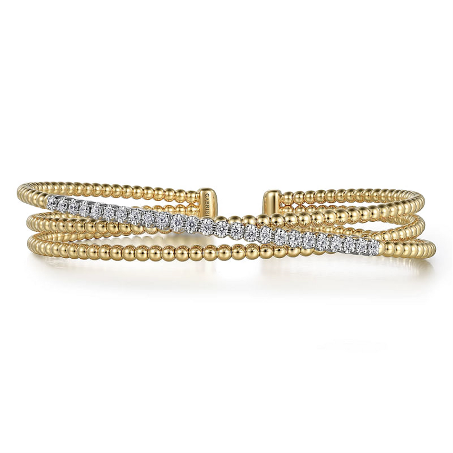 Gabriel & Co. Two Tone Gold Bujukan Diamond Criss Cross Bangle