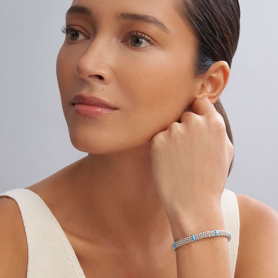 Lagos Blue Ceramic Station Caviar Bracelet