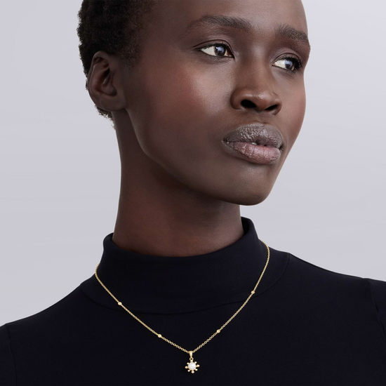 Lagos 18k Gold Petite Fleur Pearl Diamond Pendant Necklace