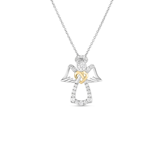 Roberto Coin Two Tone Diamond Angel Necklace in 18k Gold