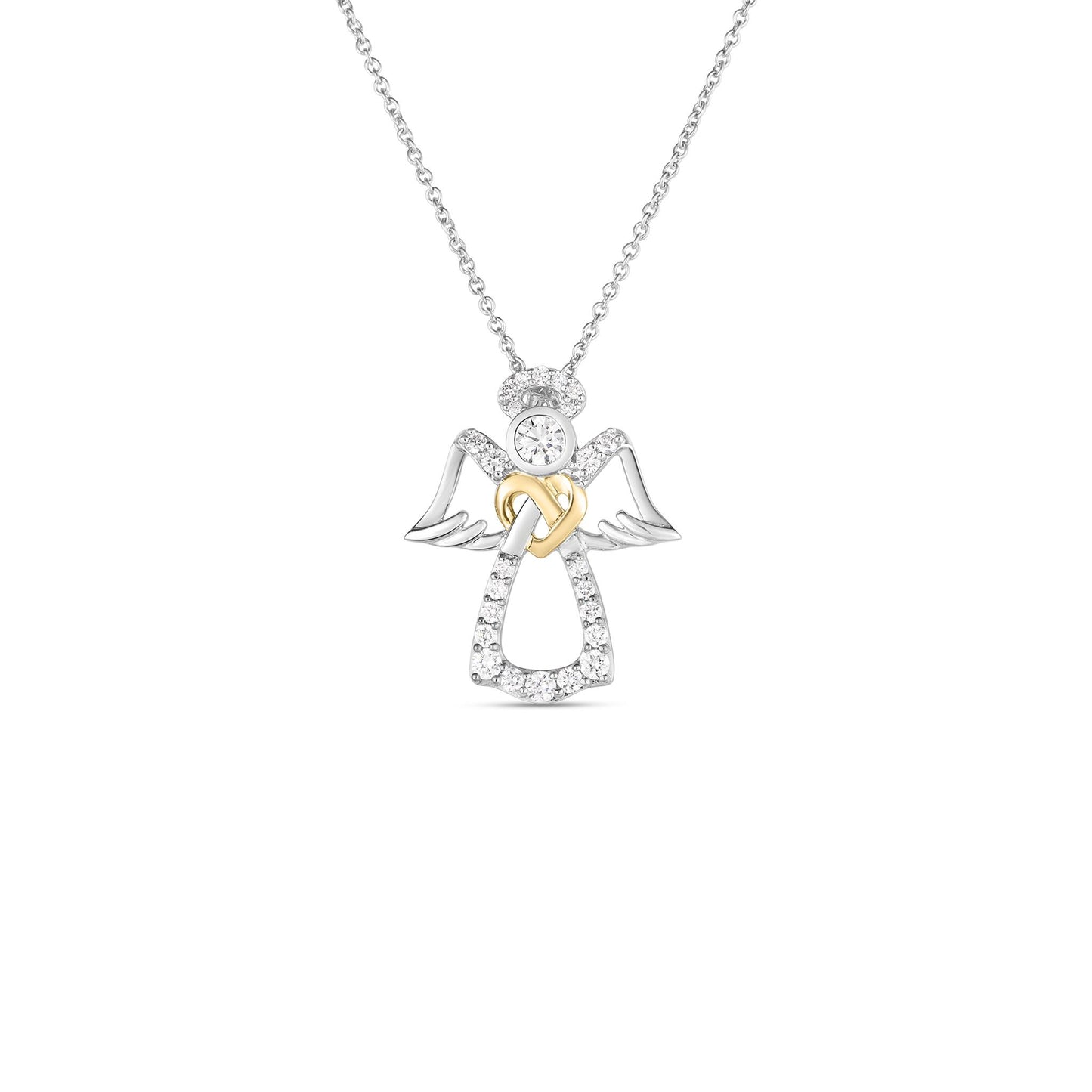 Roberto Coin Two Tone Diamond Angel Necklace in 18k Gold