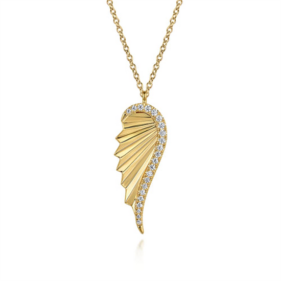 Gabriel & Co. Gold Diamond Cut Wing Shape Pendant Necklace