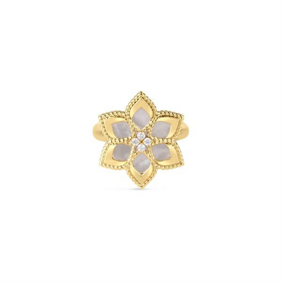 Roberto Coin Vernazza Diamond & Mother of Pearl Flower Ring in 18k Gold