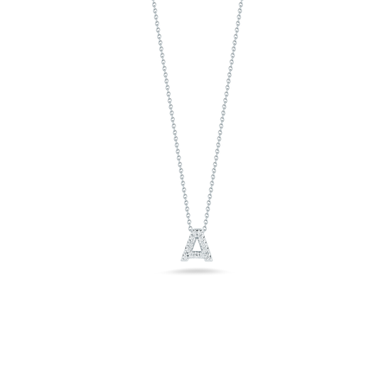 Roberto Coin Diamond Love Letter "A" Necklace in 18k White Gold & 0.06ct Diamonds