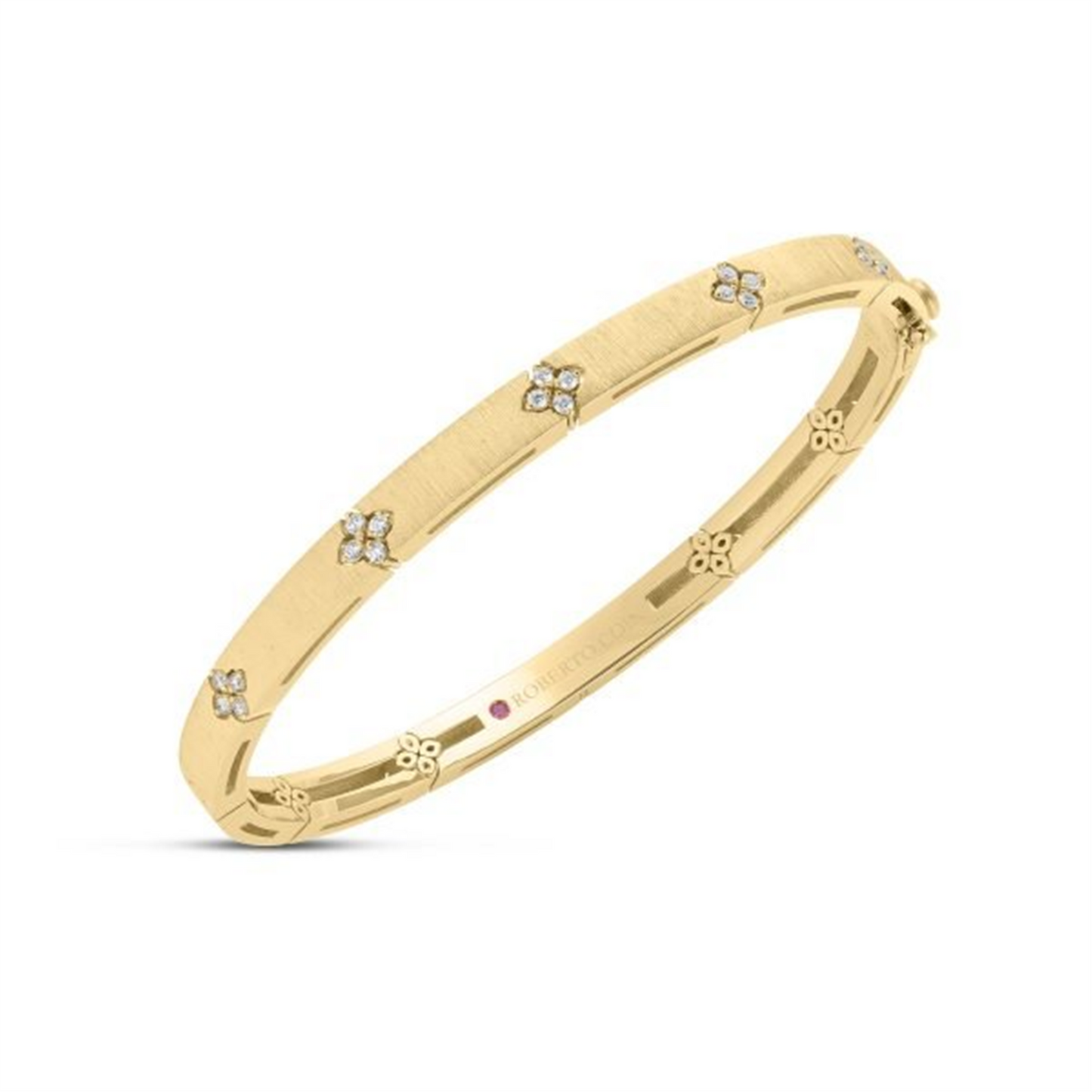 Roberto Coin Love in Verona Gold Narrow Diamond Accent Satin Finish Bangle