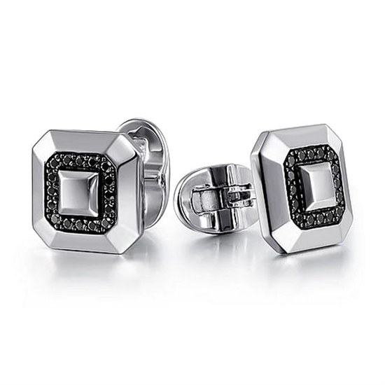 Gabriel & Co. 925 Sterling Silver Square Cufflinks with Black Spinel