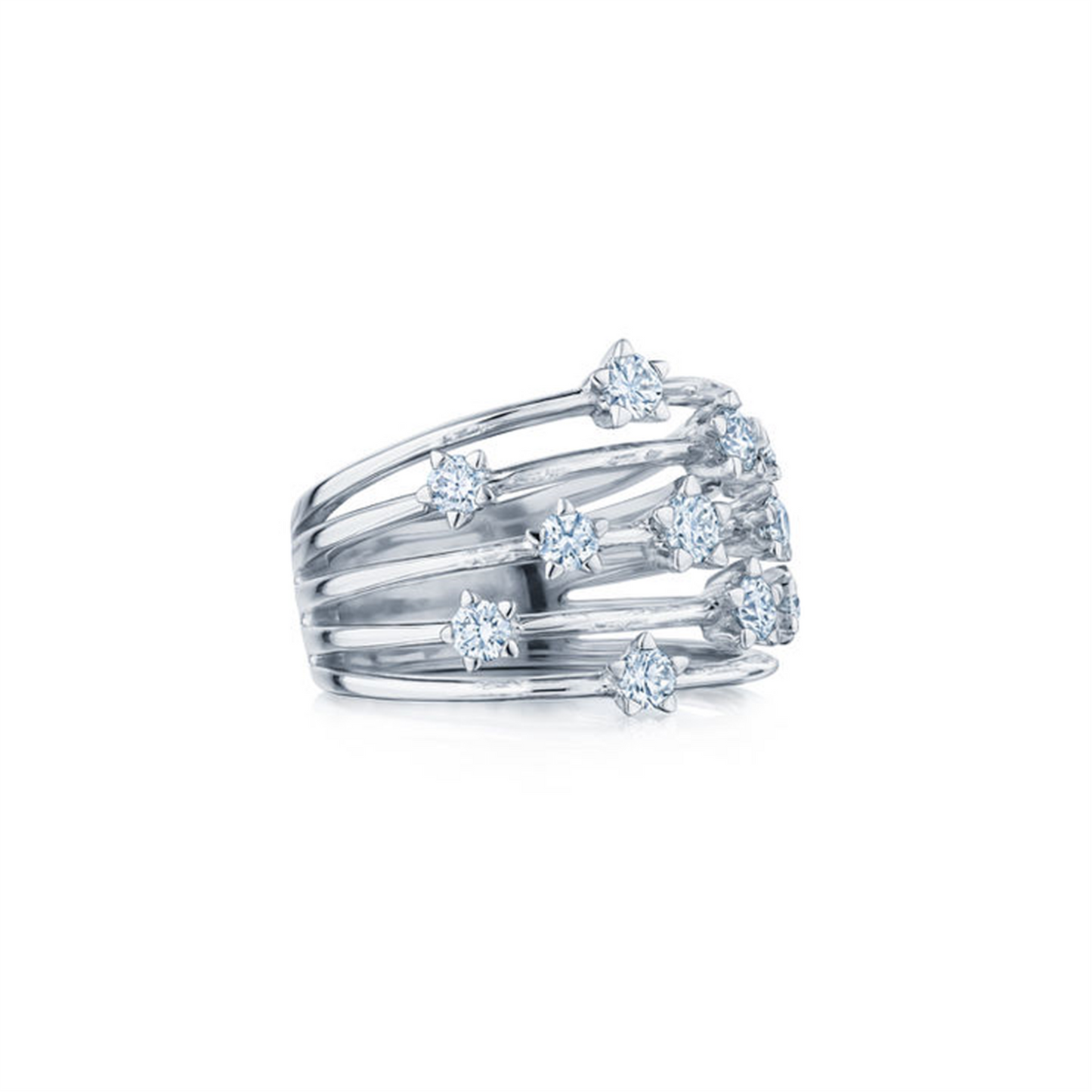 Kwiat Starry Night Five-Row Ring with Star-Set Diamonds in 18k White Gold