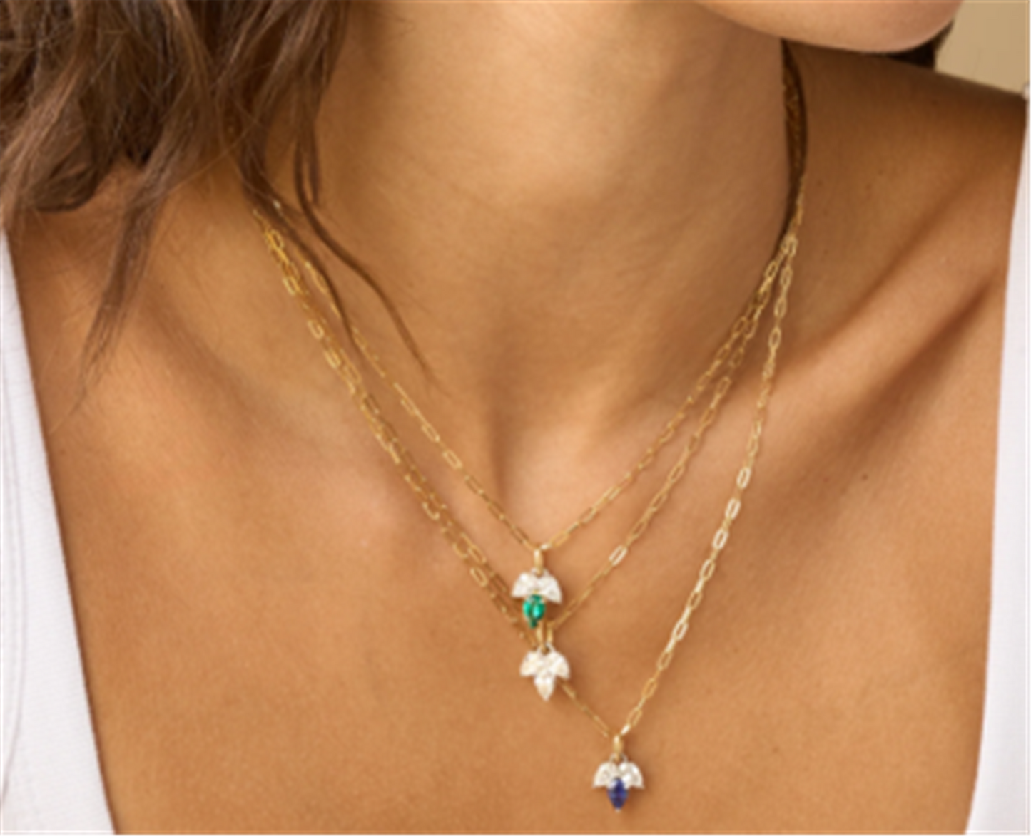 Phillips House Triple Leaf Diamond Pear Necklace in 18k Yellow Gold