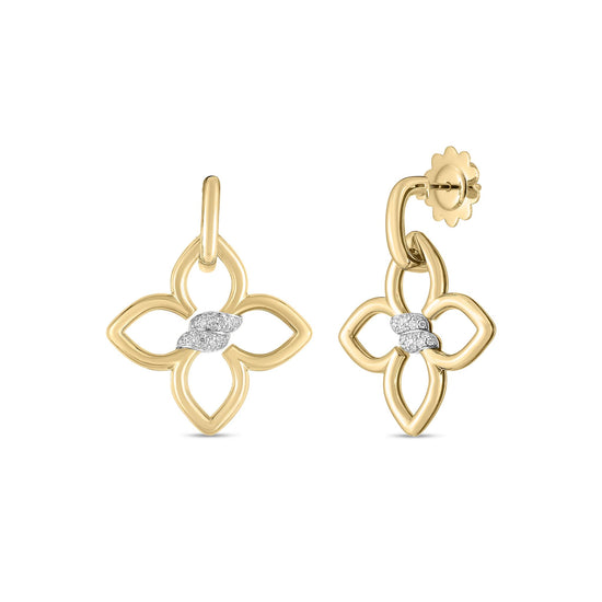 Roberto Coin Two Tone Cialoma Diamond Flower Drop Earrings