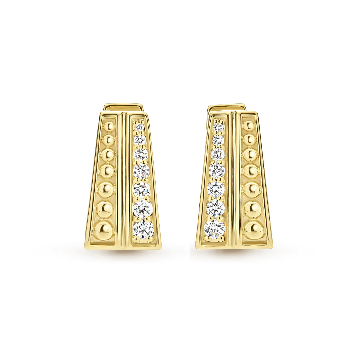 Lagos Caviar Two-Row Diamond Huggie Earrings in 18k Gold