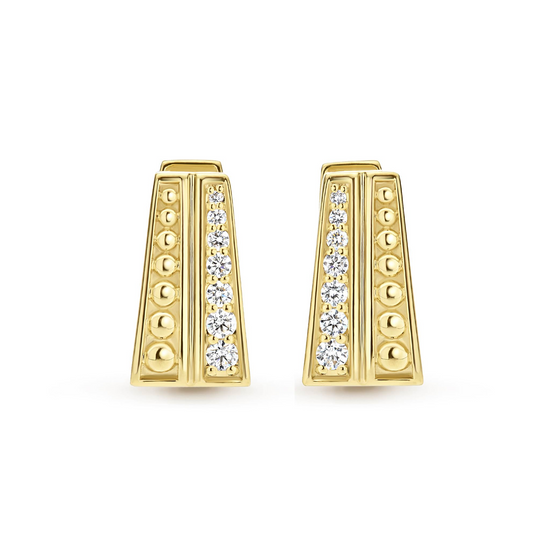 Lagos Caviar Two-Row Diamond Huggie Earrings in 18k Gold