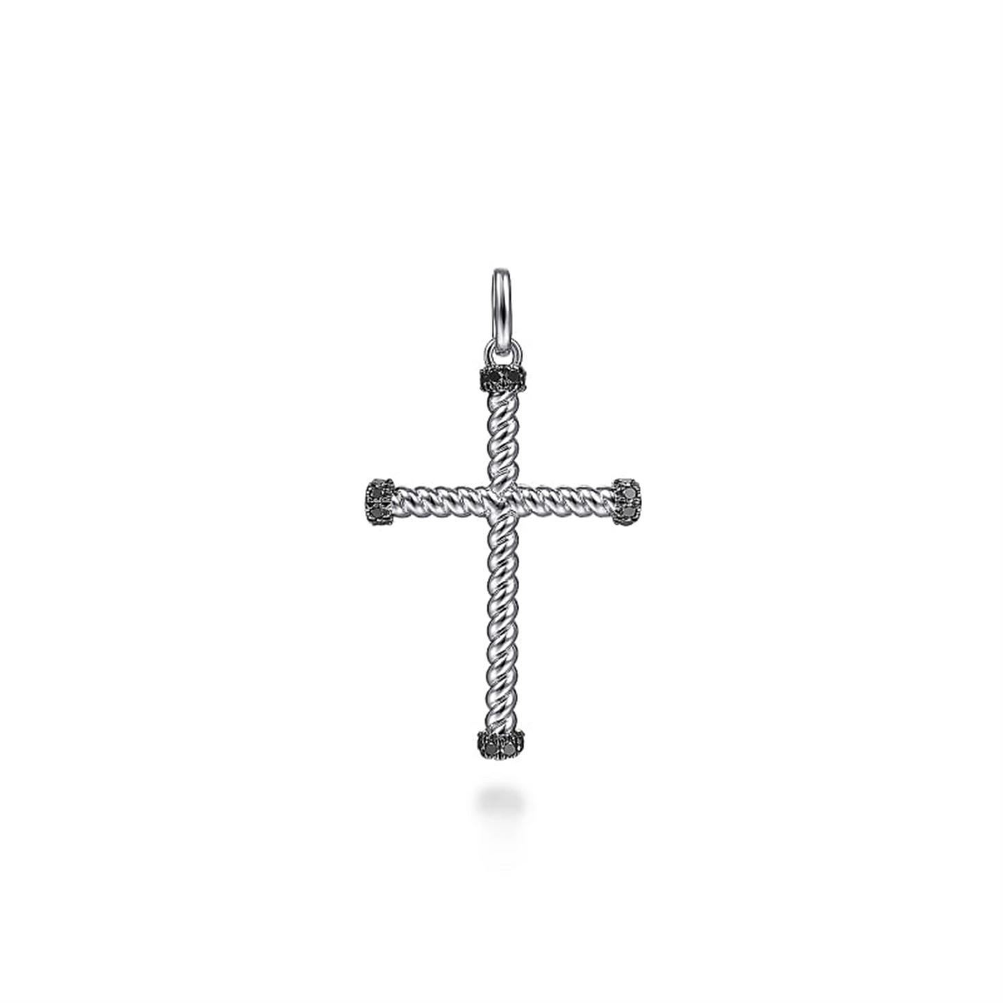 Gabriel & Co. Silver Twisted Rope Cross Pendant with Black Spinel