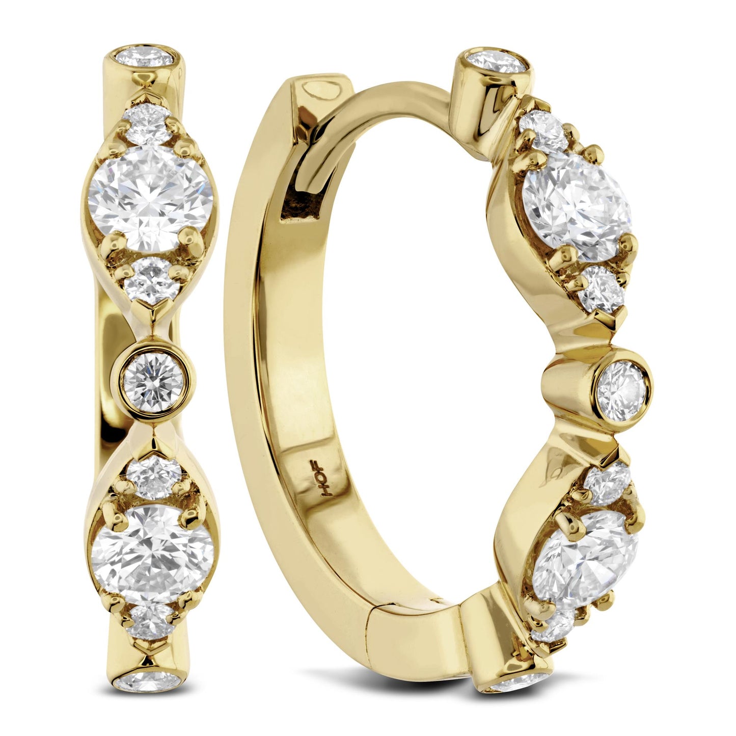 Hearts On Fire Bezel Regal Huggie in 18k Gold