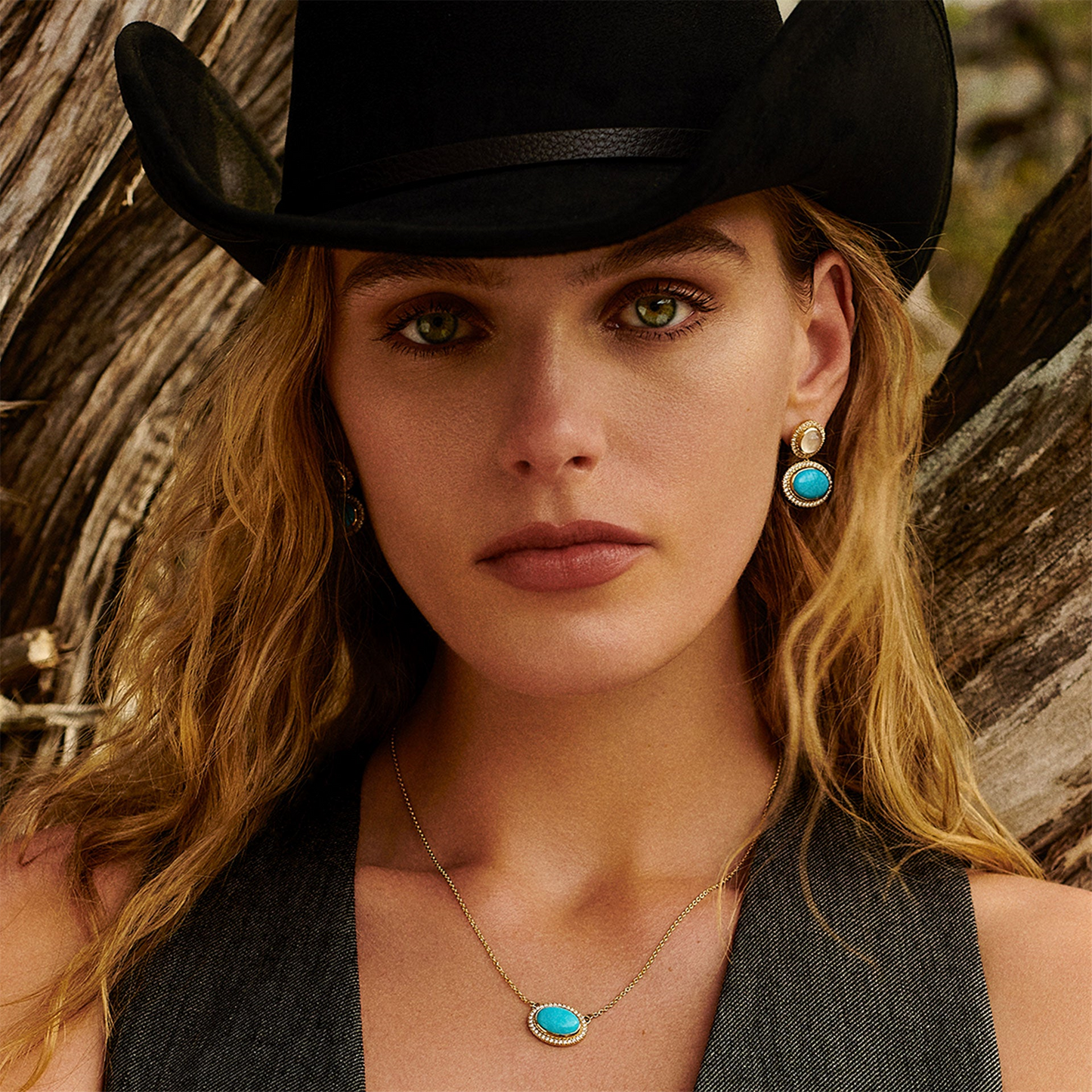 Jamie Turner Aurora Turquoise Pendant w/ Diamonds in 18k Yellow Gold