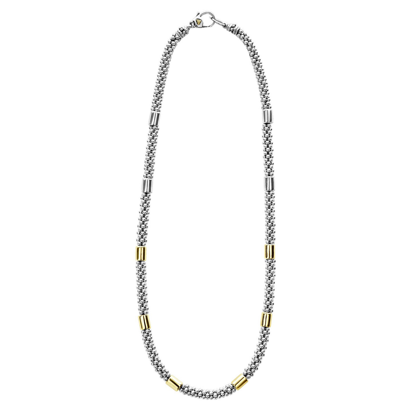 Lagos Two-Tone Station Caviar Necklace in Sterling Silver and 18k Gold