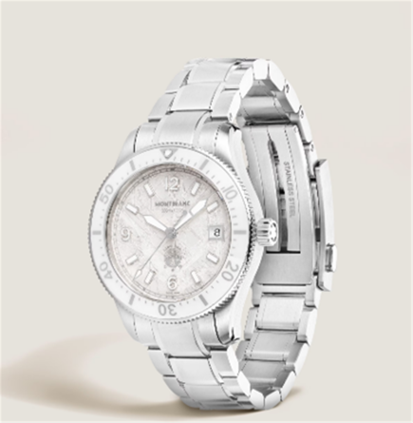 MontBlanc Iced Sea Automatic Date 0 Oxygen 38mm w/ White Glacier Dial & Stainless Steel Bracelet