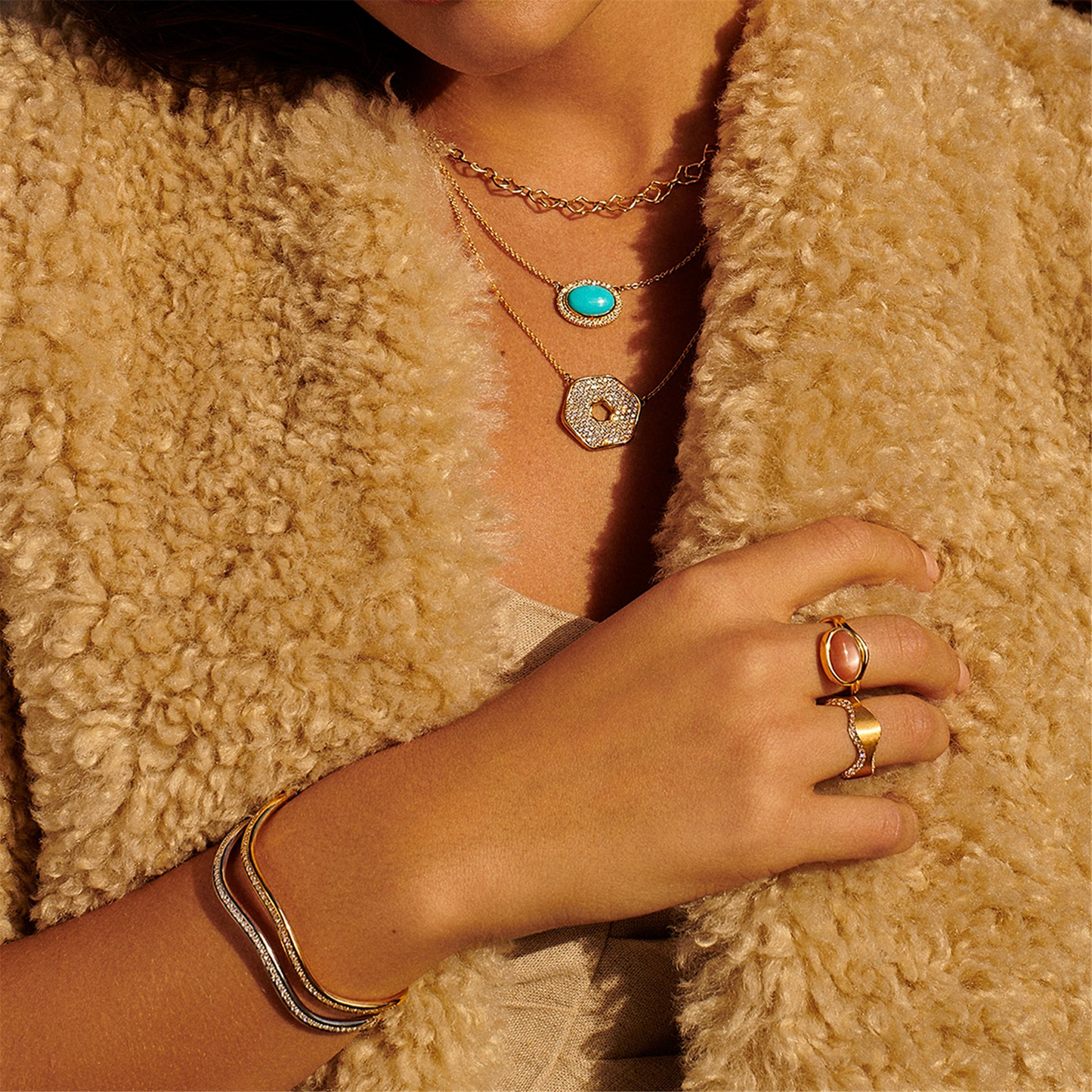 Jamie Turner Yellow Gold Hinged Curve Bangle with Diamonds