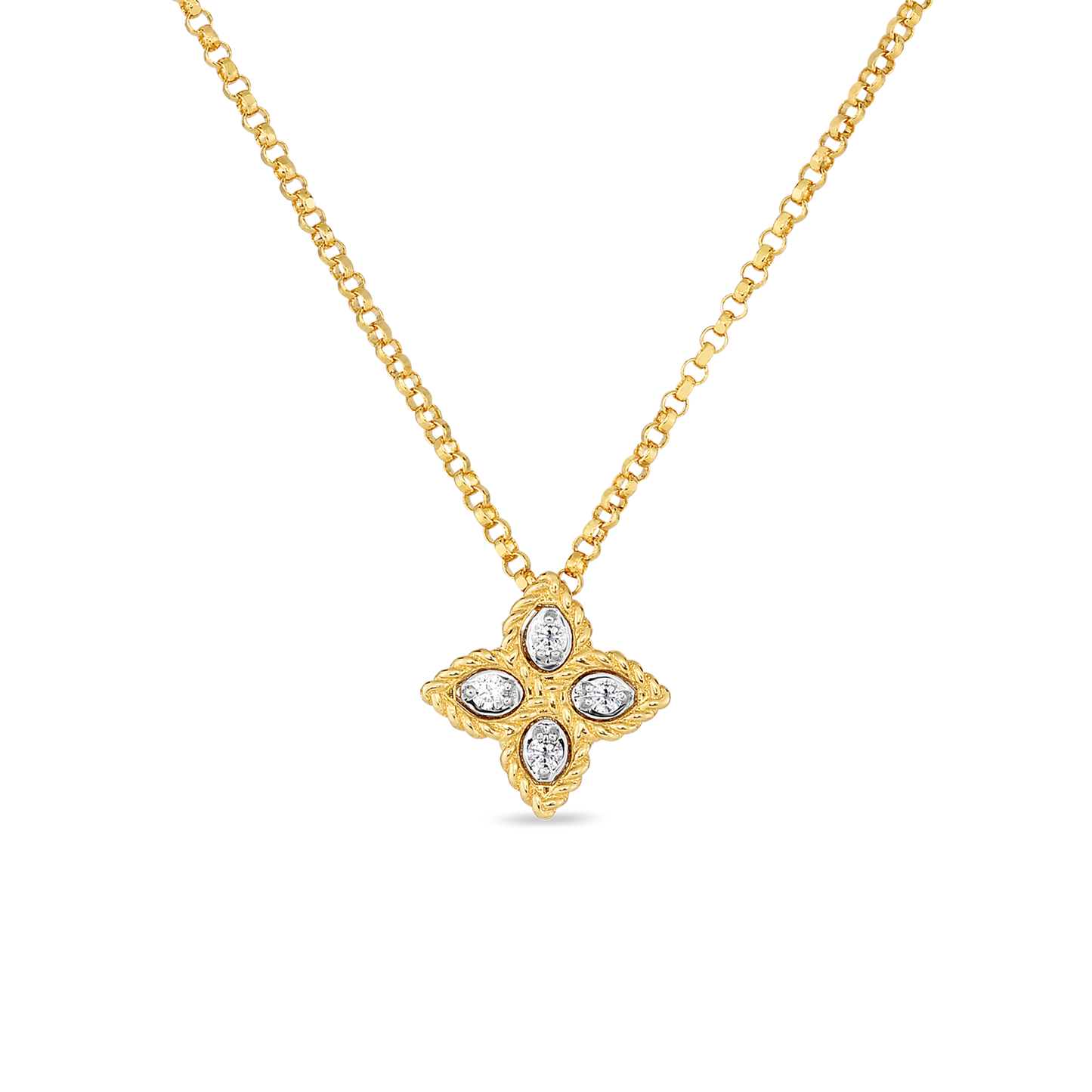 Roberto Coin Gold Princess Flower Small Diamond Pendant Necklace