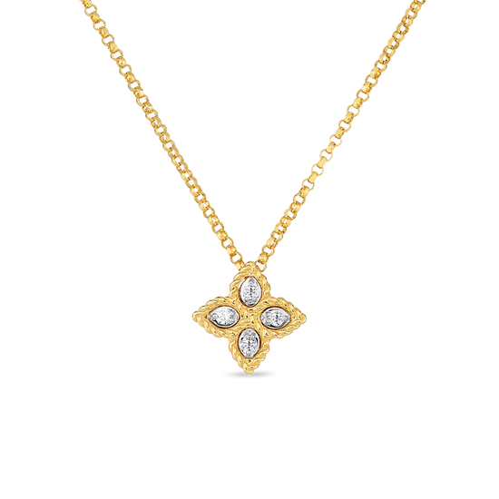 Roberto Coin Gold Princess Flower Small Diamond Pendant Necklace
