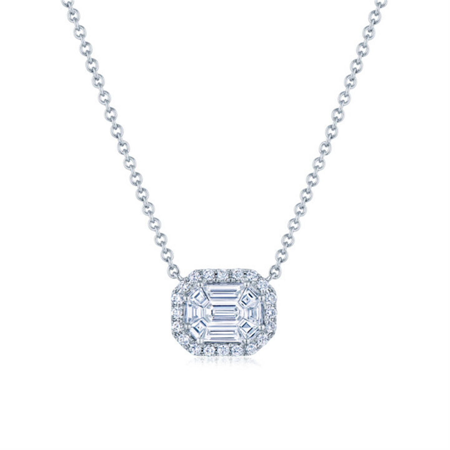 Kwiat Sunburst Pendant with Emerald Cut Diamonds in 18k White Gold
